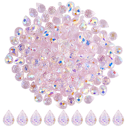 2 Strands Transparent Electroplate Glass Beads Strands, Faceted, AB Color Plated, Teardrop, Pink, 8x6~6.5mm, Hole: 0.8mm, about 90~92pcs/strand, 40~41cm(EGLA-SP0001-23B)