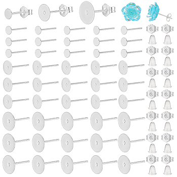 48Pcs 3 Styles Sterling Silver Earring Findings, with 16Pcs Ear Nut, Silver, 12x4~8mm, Pin: 0.6~1mm, 16pcs/style 