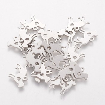 304 Stainless Steel Puppy Silhouette Charms, Dog with Heart, Stainless Steel Color, 11x15.5x1mm, Hole: 1.5mm