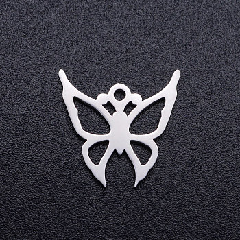 201 Stainless Steel Hollow Pendants, Butterfly, Stainless Steel Color, 14.5x15x1mm, Hole: 1.5mm