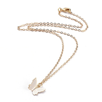 Brass Butterfly Pendant Necklaces, with Cable Chains and Lobster Claw Clasps, Real 18K Gold Plated, 15.94 inch(40.5cm)