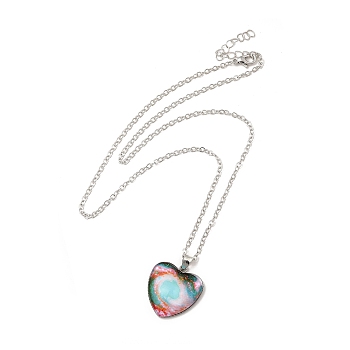 Glass Heart with Cloud Pendant Necklace, Platinum Alloy Jewelry for Women, Medium Turquoise, 20.24 inch(51.4cm)