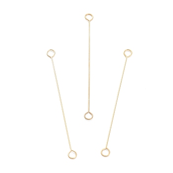 316 Surgical Stainless Steel Eye Pins, Double Sided Eye Pins, Real 18K Gold Plated, 35x2.5x0.4mm, Hole: 1.6mm