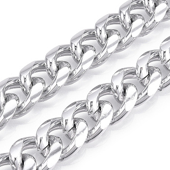 Aluminum Curb Chains, Diamond Cut Cuban Link Chains, Unwelded, Platinum, 16.5x13x4mm