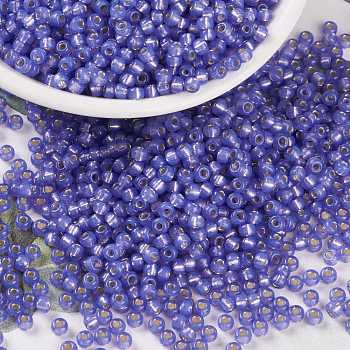 MIYUKI Round Rocailles Beads, Japanese Seed Beads, 8/0, (RR649) Dyed Violet Silverlined Alabaster, 3mm, Hole: 1mm, about 422~455pcs/10g