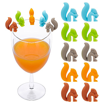 2 Sets Squirrel Silicone Wine Glass Charms, Goblet Marker, Mixed Color, 2.75x2.5x1cm