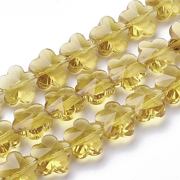 Transparent Glass Beads, Faceted, Plum Blossom, Light Khaki, 10x10x7mm, Hole: 1mm
