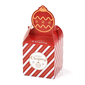 Christmas Theme Paper Fold Gift Boxes, for Presents Candies Cookies Wrapping, Red, Christmas Bell Pattern, 8.5x8.5x18cm