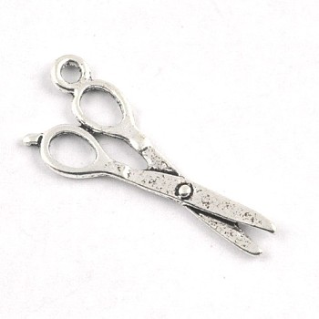 Alloy Pendants, Cadmium Free & Nickel Free & Lead Free, Scissors, Antique Silver, 27x10x2mm, Hole: 2mm