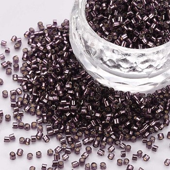 Glass Cylinder Beads, Seed Beads, Silver Lined, Round Hole, Purple, 1.5~2x1~2mm, Hole: 0.8mm, about 80000pcs/bag, about 1pound/bag