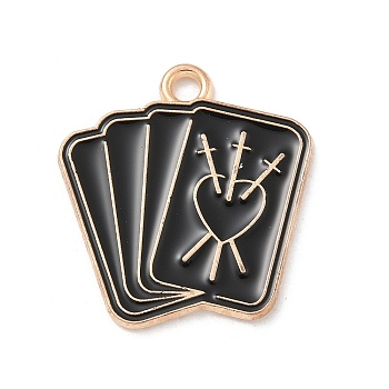 Alloy Enamel Pendants, Light Gold, Cadmium Free & Lead Free, Black, Playing Theme, 21.5x20x1mm, Hole: 2mm