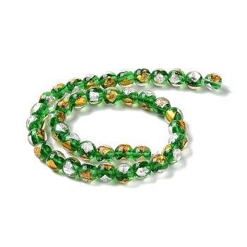 Handmade Gold & Silver Foil Lampwork Beads, Round, Green, 12mm, about 33pcs/strand, 15.59 inch(39.6cm)