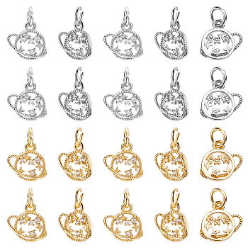 ARRICRAFT 20Pcs 2 Colors Brass Micro Pave Clear Cubic Zirconia Pendants, with Jump Ring, Planet with Star, Real Gold Plated & Real Platinum Plated, 10.5x10.5x1.8mm, Ring: 5x0.7mm, Hole: 3.3mm, 10pcs/color