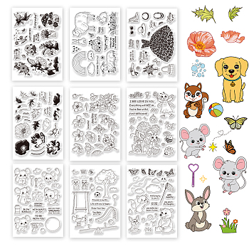 Globleland 9 Sheets 9 Style PVC Plastic Stamps, for DIY Scrapbooking, Photo Album Decorative, Cards Making, Stamp Sheets, Mixed Patterns, 16x11x0.3cm, 1sheet/style