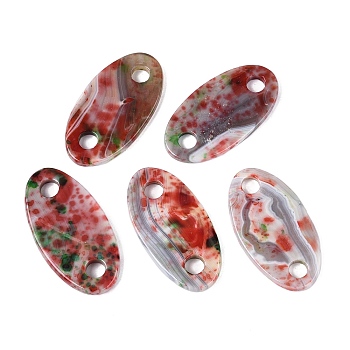 Natural Agate(Dyed & Heated) Links Connector Charms, Oval, FireBrick, 57~61x30~32x4~5mm, Hole: 7.5~8mm