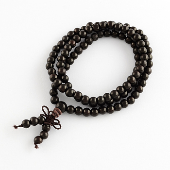 Dual-use Items, Wrap Style Buddhist Guru Jewelry Ebony Round Beaded Bracelets or Necklaces, Black, 840mm, 108pcs/bracelet
