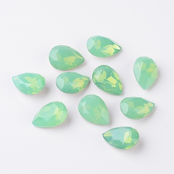 Faceted Teardrop K9 Glass Rhinestone Cabochons, Grade A, Pointed Back & Back Plated, Palace Green Opal, 10x7x4mm