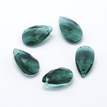 Faceted Glass Pendants, Teardrop, Green, 15x9.5x5.5mm, Hole: 1mm