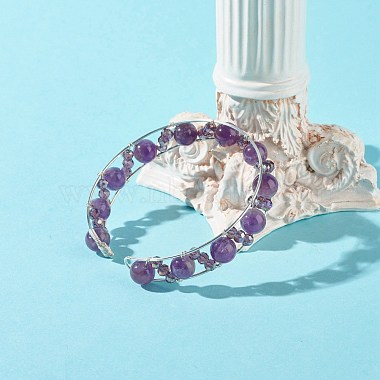 Natural & Synthetic Mixed Gemstone Beads Reiki Healing Cuff Bangles Set for Girl Women(X1-BJEW-TA00023)-4