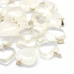 Glass Imitation Quartz Crystal Pendants, Heart, with Platinum Tone Brass Findings, Clear, 20~22x20~21x5~8mm, Hole: 2x7mm(GLAA-XCP0002-07)