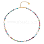 1Pc Rondelle Natural Agate & Pearl & Brass Beaded Necklaces for Women, with Square Polyethylene(PE) 3D Floating Frame Display Holder, Real 16K Gold Plated, 15.94 inch(40.5cm)(NJEW-SZ0001-69)