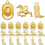 90Pcs 3 Style Tibetan Style Alloy Pendants, Cowboy Boot & Horse & Hat, Golden, 14~22x11~21x2~5mm, Hole: 2~2.5mm, 30pcs/style(FIND-SC0005-88G)