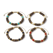 8mm Round Dyed Synthetic Turquoise & Natural Coconut Adjustable Braided Beads Bracelets for Women, Mixed Color, Inner Diameter: 2-3/8~3-3/8 inch(6~8.5cm), 8.5mm(BJEW-JB10762)