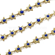 Brass Link Chains, with Enamel, Spool, Long-Lasting Plated, Unwelded, Star, Golden, Medium Blue, Link: 9x6.1x1.5mm(CHC-L039-41E-G)
