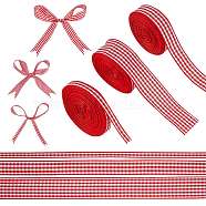 3Roll 3 Style Polyester Ribbon, Tartan Ribbon, Red, 1roll/style(OCOR-SZ0001-13)