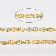 Soldered Brass Coated Iron Rope Chains, with Spool, Golden, 2x1.4x0.3mm, about 39.37 Feet(12m)/roll(CH-T002-04G)