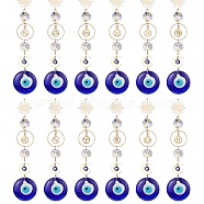 Handmade Lampwork Evil Eye Pendants Decoration, with Twelve Constellation 201 Stainless Steel Charms, for Home Decoration, Moon & Sun, Blue, 245mm, 12pcs/set(HJEW-JM01120)
