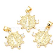 Rack Plating Brass Micro Pave Cubic Zirconia Pendants, Long-Lasting Plated, Lead Free & Cadmium Free, Saint, Real 18K Gold Plated, 20.5x18x2.5mm, Hole: 4x3mm(KK-A185-05G)