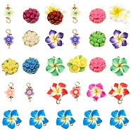 SUNNYCLUE 60Pcs 3 Style Handmade Polymer Clay Links Connectors, with Golden Brass Findings, Mixed Flower, Mixed Color, 9.5x18.5x4mm, Hole: 2~3mm, 20pcs/style(FIND-SC0001-85)