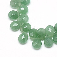 Natural Green Aventurine Gemstone Beads Strands, Top Drilled Beads, Faceted, Teardrop, 12x9~10x6mm, Hole: 1mm, about 30pcs/strand, 11.81 inch(G-T006-11)