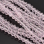 Bicone Glass Beads Strands, Faceted, Pearl Pink, 4x4mm, Hole: 1mm, about 92~96pcs/strand, 13.78~14.37 inch(X-EGLA-P016-4mm-13)