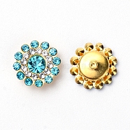 Acrylic Cabochons, with Rhinestone, Flat Round, Golden, Cyan, 13.5x5mm(OACR-WH0025-05I)