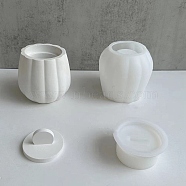 DIY Striped Round Candle Cup with Lid Silicone Molds, for Resin, Gesso, Cement Craft Making, White, 11x9.2cm, Inner Diameter: 4.4cm(DIY-G094-06A)