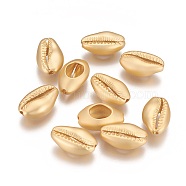 Brass Beads, Long-Lasting Plated, Cowrie Shell, Matte Gold Color, 16.5x10x5.5mm, Hole: 1.6~1.8mm(X-KK-K238-18MG)