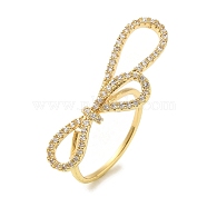 Brass Micro Pave Cubic Zirconia Rings for Women, Long-Lasting Plated, Bowknot, Golden, Adjustable(RJEW-E295-04G)
