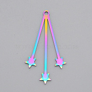 Ion Plating(IP) 201 Stainless Steel Pendants, Laser Cut, Star, Rainbow Color, 40x22x1mm, Hole: 2mm(STAS-S105-LA577)