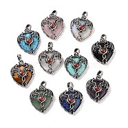 Natural & Synthetic Mixed Gemstone Pendants, Heart Charms, with Rack Plating Antique Silver Tone Hyacinth Rhinestone Dragon Wing Findings, Mixed Dyed and Undyed, 36.5~37.5x32~32.5x9.5~10.5mm, Hole: 8.5x5.5mm(G-A207-01AS)