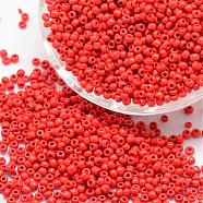 8/0 Glass Seed Beads, Grade A, Round, Opaque Colours, Red, 2.8~3.2mm, Hole: 1.0mm, about 1500pcs/50g(X-SEED-J014-F8-45)