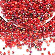 Electroplate Glass Beads, Faceted, Round, Red, 4x3.5mm, Hole: 1mm(GLAA-D020-01D)