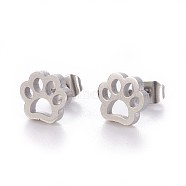 304 Stainless Steel Stud Earrings, Hypoallergenic Earrings, with Ear Nuts/Earring Back, Footprint, Stainless Steel Color, 7.5x8mm, Pin: 0.7mm, 12pairs/card(EJEW-F227-14P)
