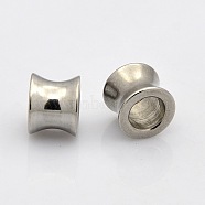 Column 304 Stainless Steel Large Hole Beads, Stainless Steel Color, 10x8mm, Hole: 6mm(STAS-N020-12-10mm)
