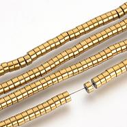 Electroplate Non-magnetic Synthetic Hematite Beads Spacers Strands, Heishi Beads, Flat Round/Disc, Golden Plated, 4x2mm, Hole: 1mm, about 200pcs/strand, 15.7 inch(G-Q486-73F)