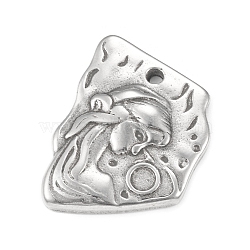 304 Stainless Steel Pendant Cabochon Settings, Polygon with Girl, Stainless Steel Color, Tray: 2.5mm, 23x17.5x3mm, Hole: 1.6mm(STAS-F287-43P)