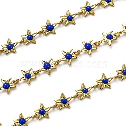 Brass Link Chains, with Enamel, Spool, Long-Lasting Plated, Unwelded, Star, Golden, Medium Blue, Link: 9x6.1x1.5mm(CHC-L039-41E-G)