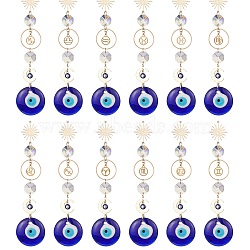 Handmade Lampwork Evil Eye Pendants Decoration, with Twelve Constellation 201 Stainless Steel Charms, for Home Decoration, Moon & Sun, Blue, 245mm, 12pcs/set(HJEW-JM01120)