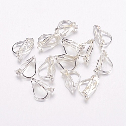 Brass Clip-on Earring Findings, for non-pierced ears, Silver Color Plated, about 6mm wide, 13mm long, 8mm thick(X-EC110-S)